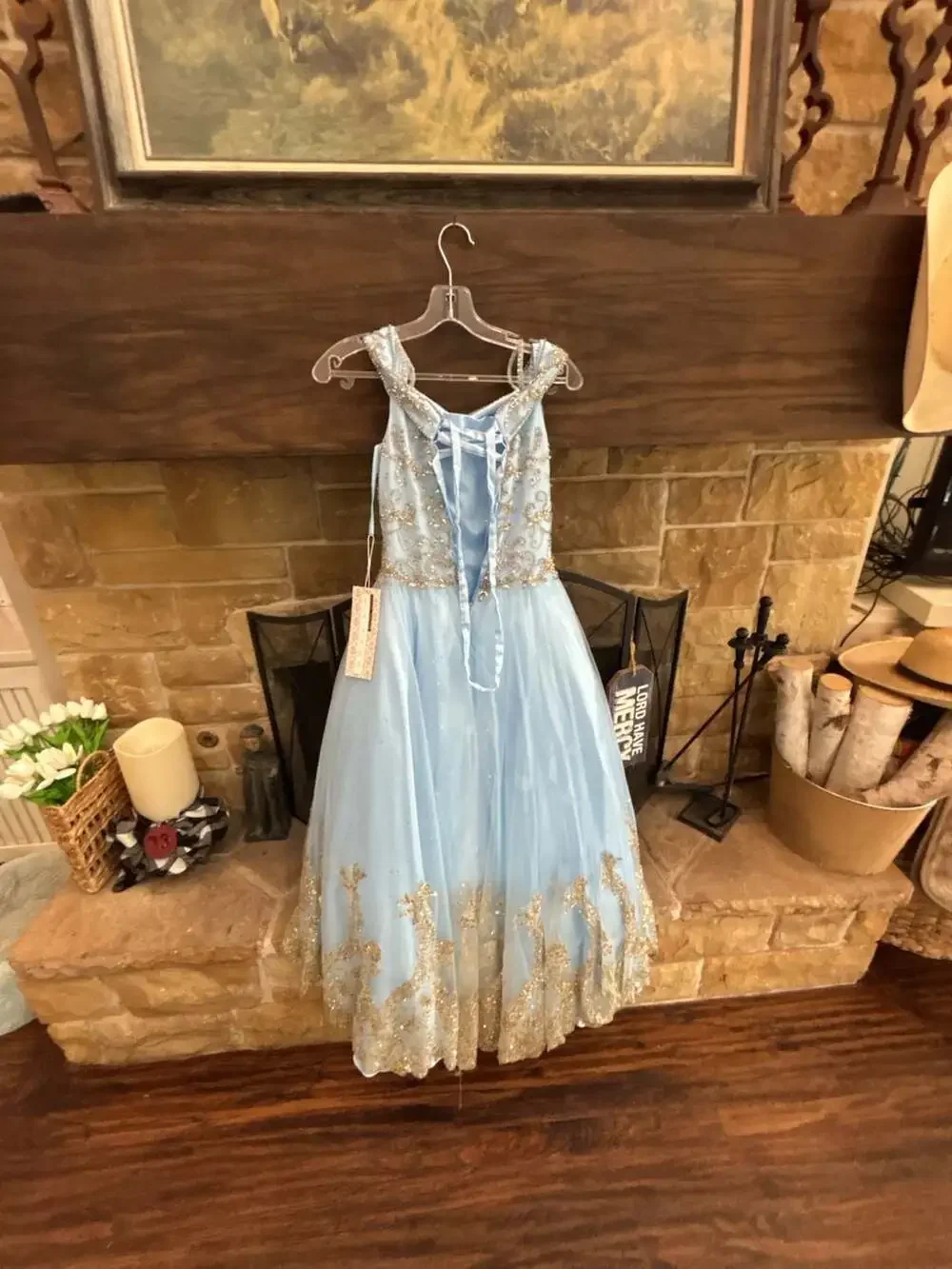 Bliss Girls Style 8017 Light Blue Off-Shoulder Pageant Ball Gown with Beaded Bod